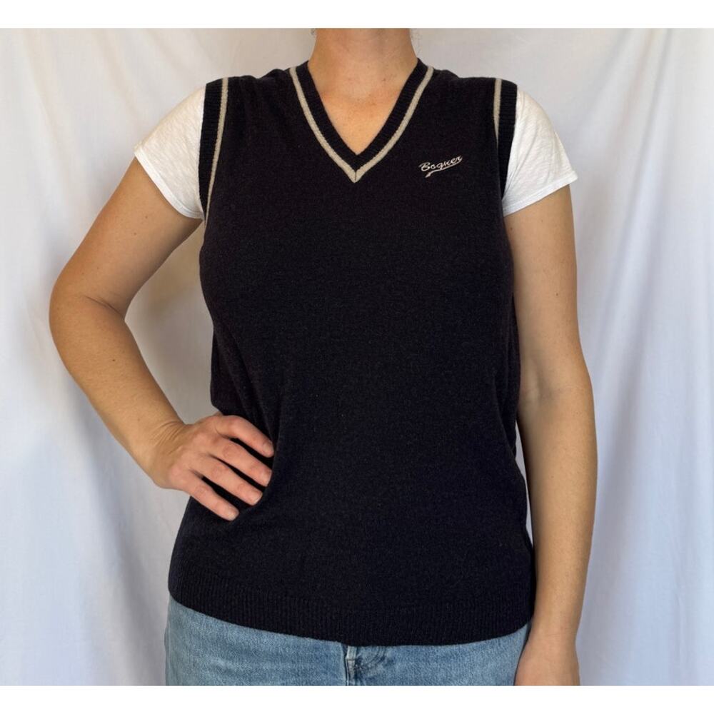 Women's Bogner Logo Navy Blue Wool Golf Sweater Vest Sleeveless Jumper, 44 XL